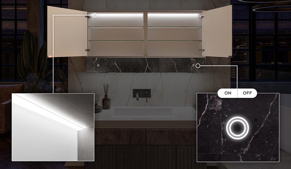 La iluminación LED dentro del armario