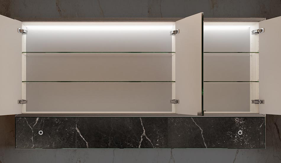 Espejo de baño con gabinete compacto y luz LED – modelo Lily | ARTFORMA