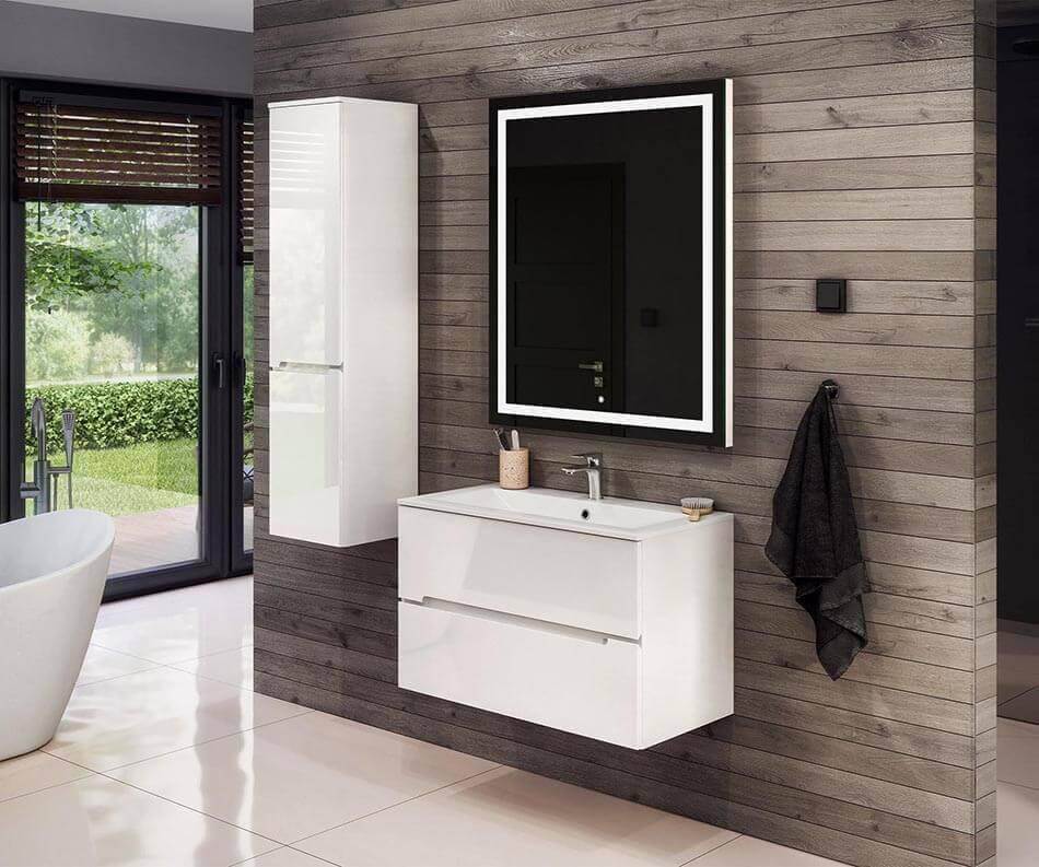Escoja los muebles de baño en una de dos composiciones de color: Blanco brillante, Gris brillante. ¡Un conjunto completo ajustado a sus necesidades!