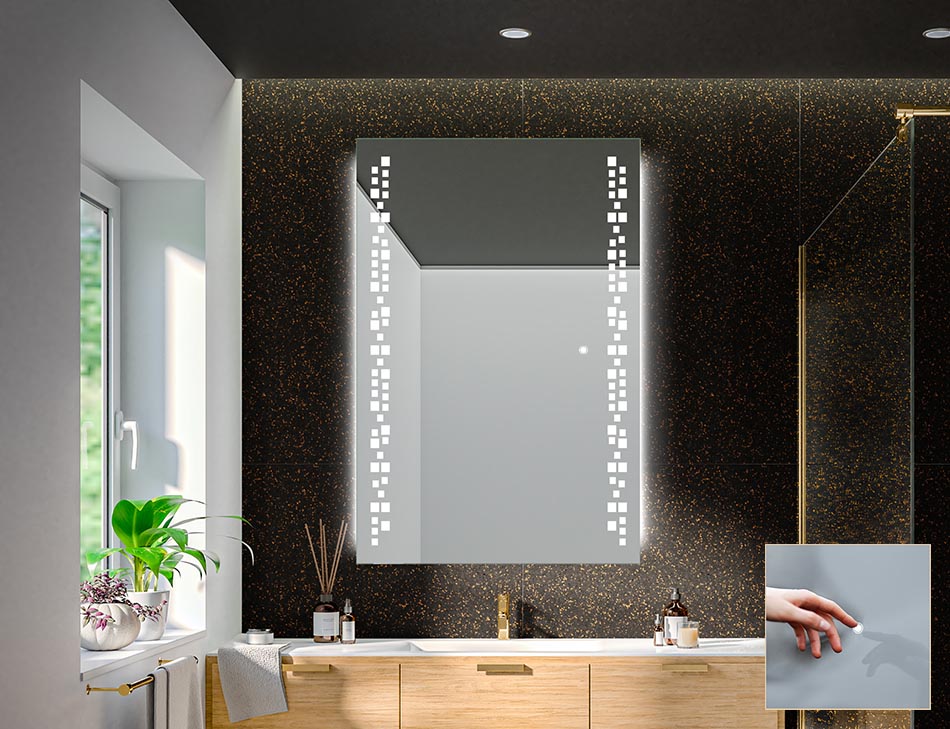 Si lo desea, nuestros espejos iluminados pueden equiparse con uno de los distintos interruptores de luz