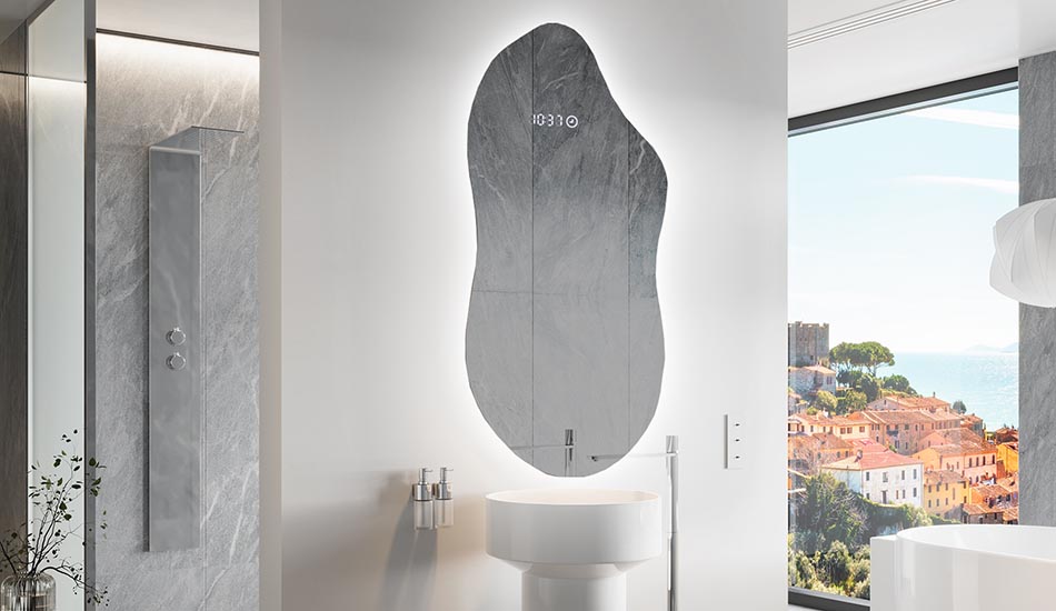 Espejo LED con forma irregular y luz ambiental – espejo decorativo | ARTFORMA