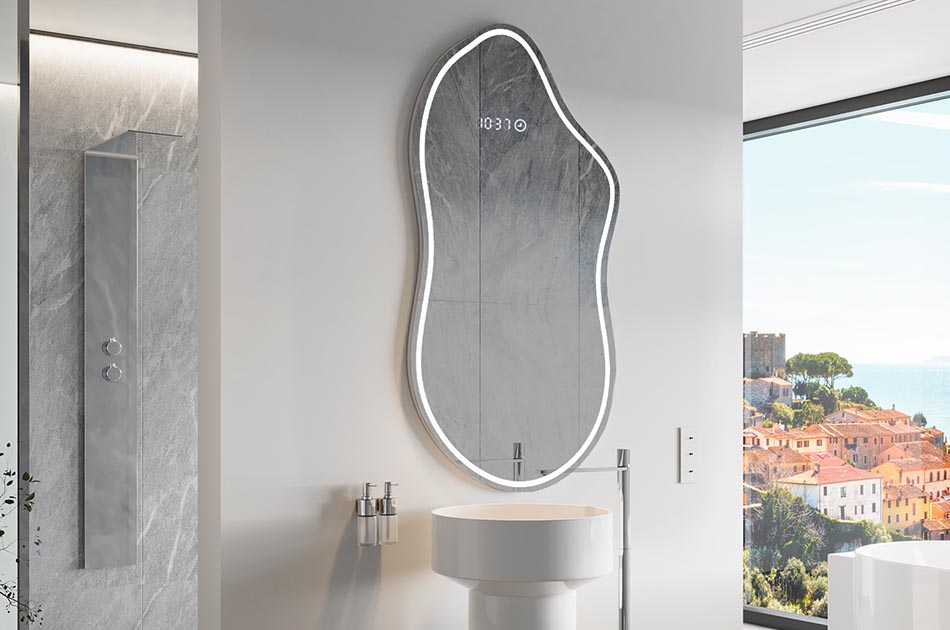 Espejo LED con forma irregular y luz ambiental – espejo decorativo | ARTFORMA