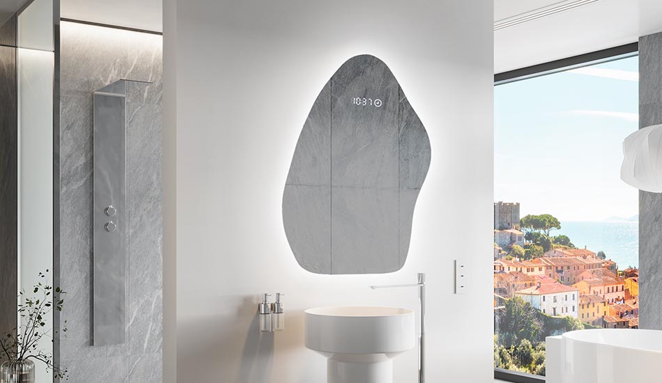 Espejo LED con forma irregular y luz ambiental – espejo decorativo | ARTFORMA