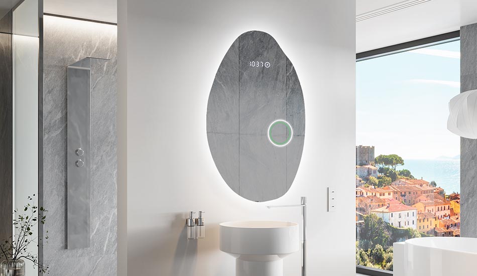 Espejo LED con forma irregular y luz ambiental – espejo decorativo | ARTFORMA