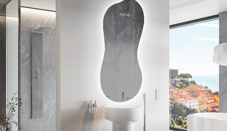 Espejo LED con forma irregular y luz ambiental – espejo decorativo | ARTFORMA