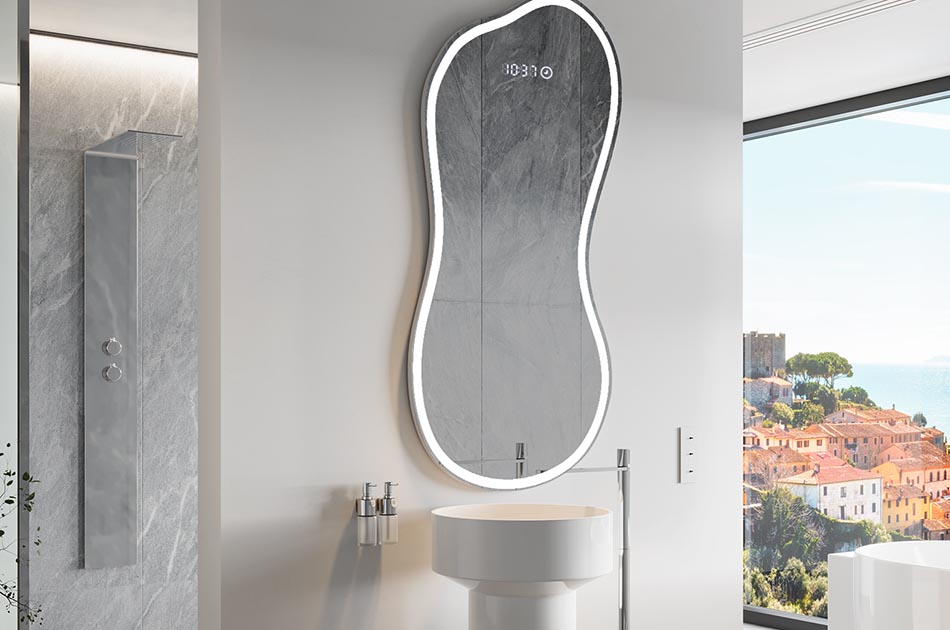 Espejo LED con forma irregular y luz ambiental – espejo decorativo | ARTFORMA