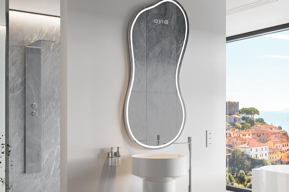 Espejo LED con forma irregular y luz ambiental – espejo decorativo | ARTFORMA