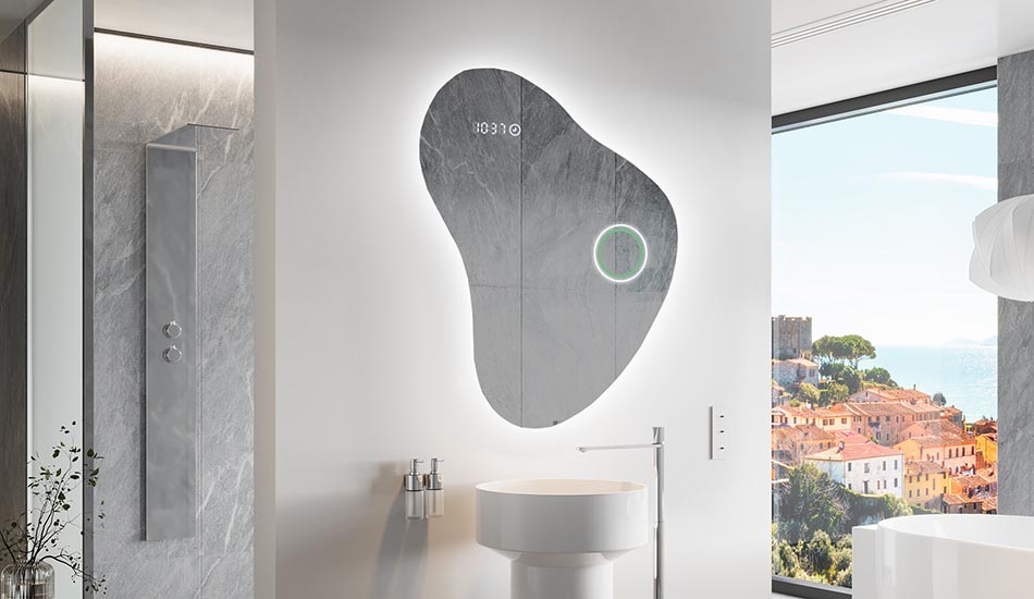 Espejo LED con forma irregular y luz ambiental – espejo decorativo | ARTFORMA