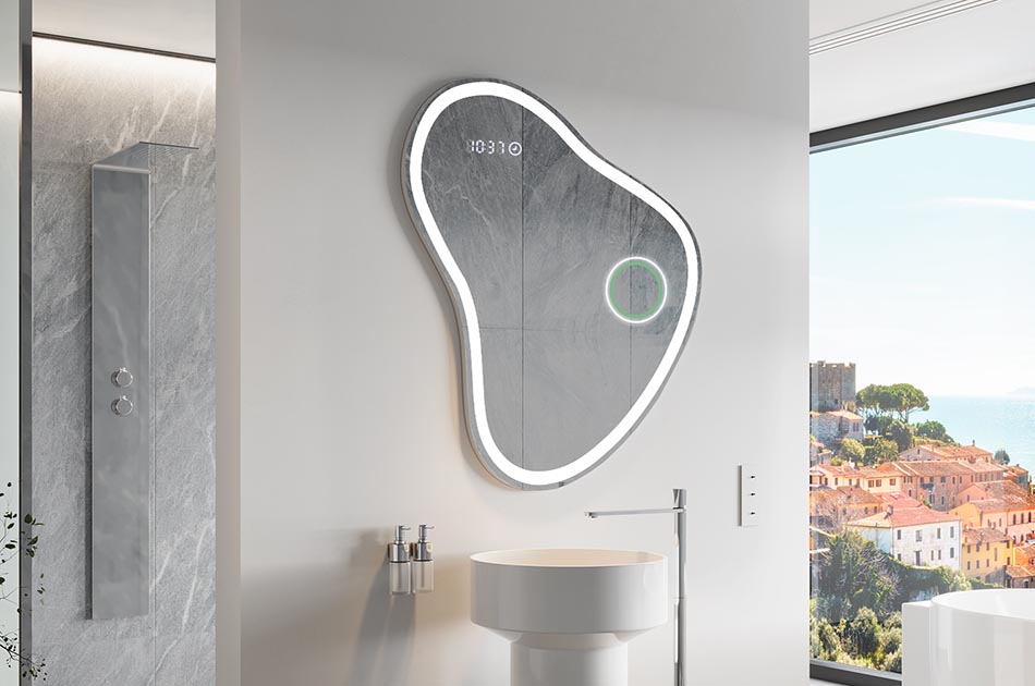 Espejo LED con forma irregular y luz ambiental – espejo decorativo | ARTFORMA