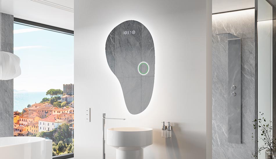 Espejo LED con forma irregular y luz ambiental – espejo decorativo | ARTFORMA