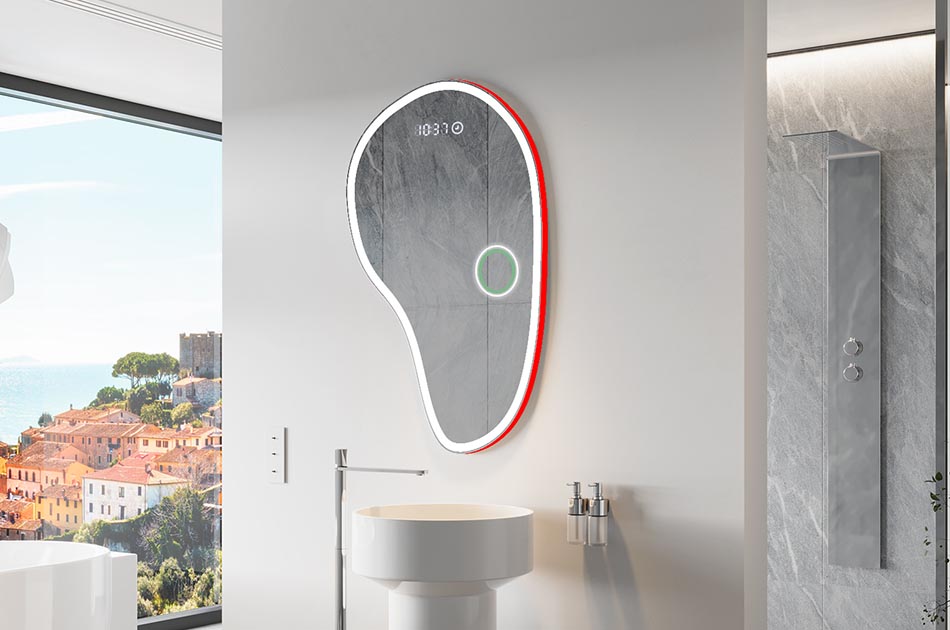Espejo LED con forma irregular y luz ambiental – espejo decorativo | ARTFORMA
