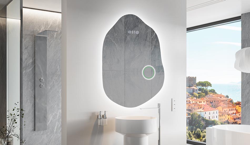 Espejo LED con forma irregular y luz ambiental – espejo decorativo | ARTFORMA