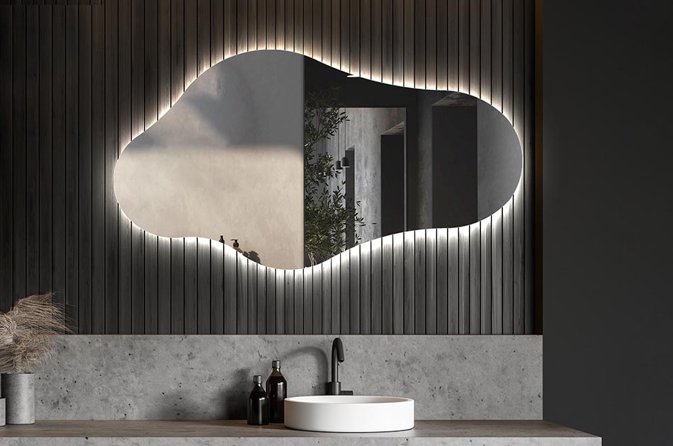 Espejo LED con forma irregular y luz ambiental – espejo decorativo | ARTFORMA