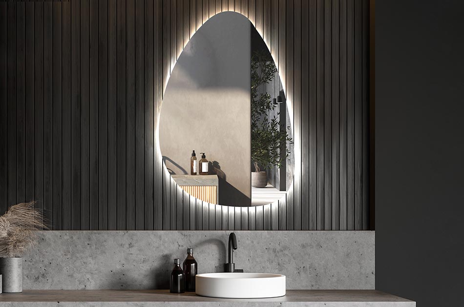 Espejo LED con forma irregular y luz ambiental – espejo decorativo | ARTFORMA