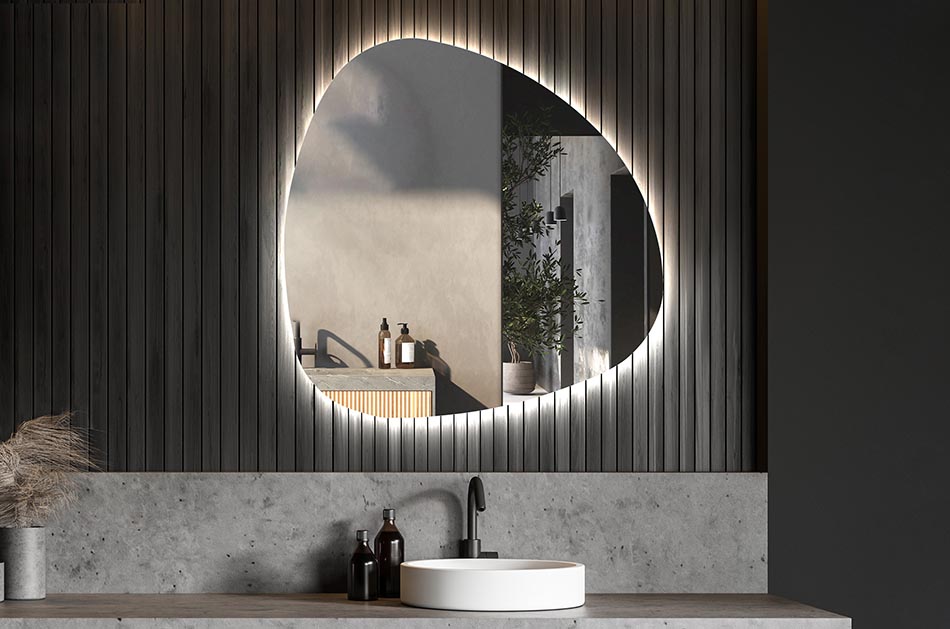 Espejo LED con forma irregular y luz ambiental – espejo decorativo | ARTFORMA