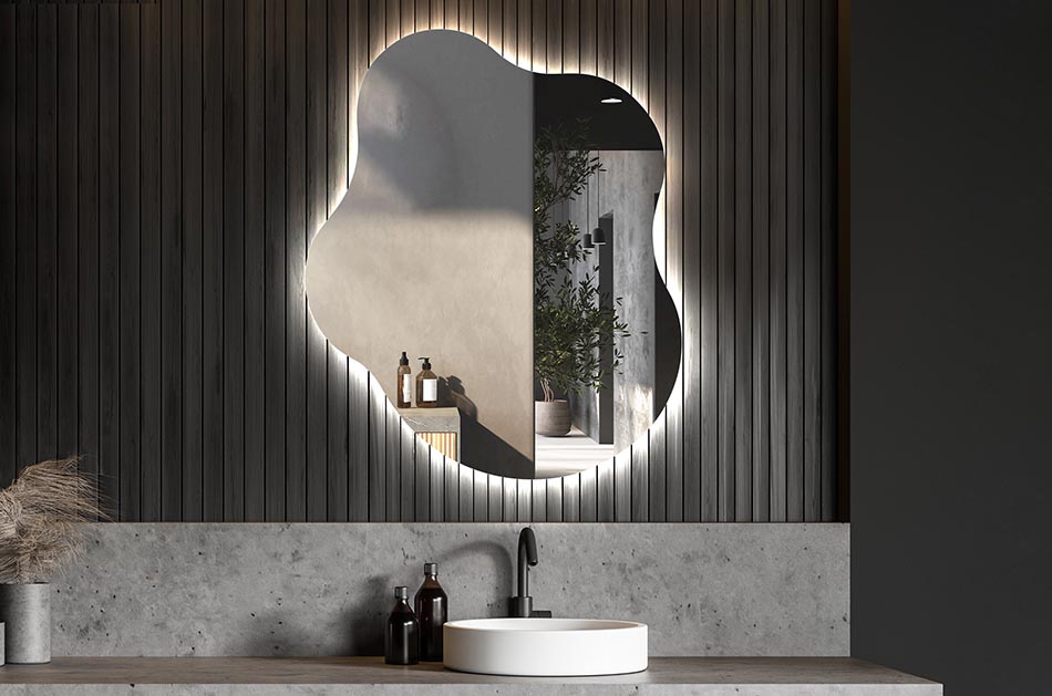 Espejo LED con forma irregular y luz ambiental – espejo decorativo | ARTFORMA