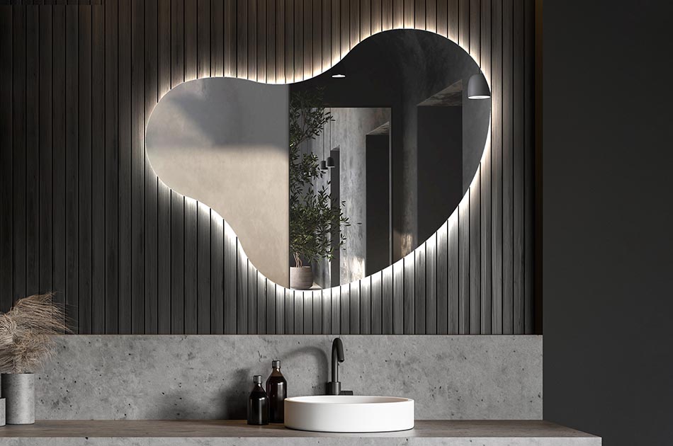 Espejo LED con forma irregular y luz ambiental – espejo decorativo | ARTFORMA