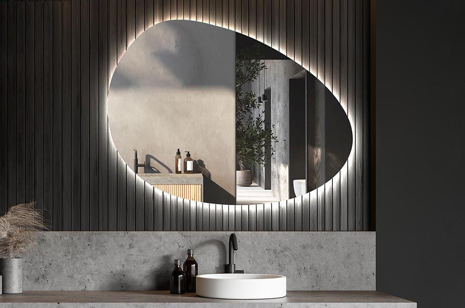 Espejo LED con forma irregular y luz ambiental – espejo decorativo | ARTFORMA