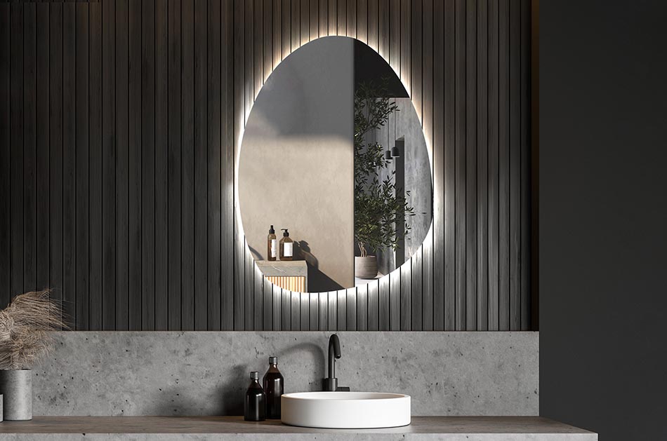 Espejo LED con forma irregular y luz ambiental – espejo decorativo | ARTFORMA