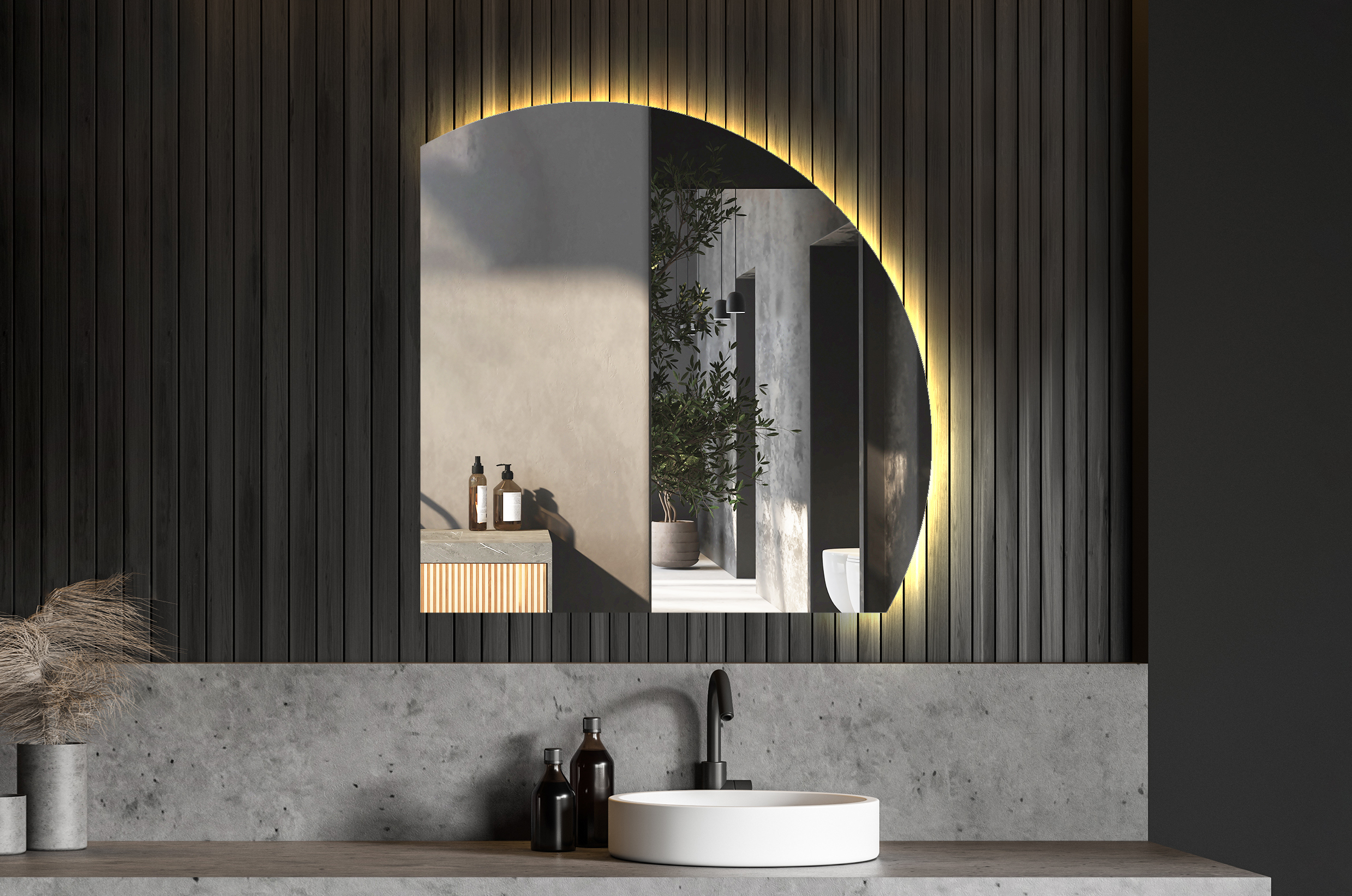  UkewEi Espejo de baño con luz LED de media luna de