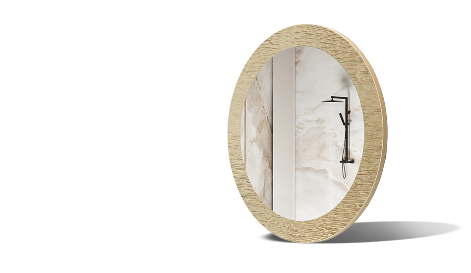 Espejo con marco metálico decorativo. Símbolo de elegancia moderna
