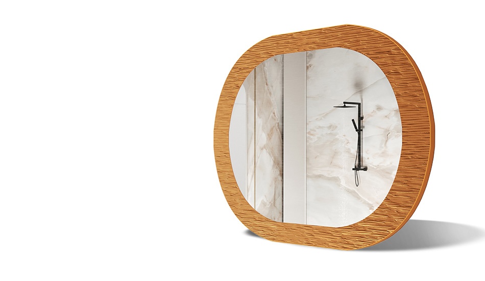 Espejo con marco metálico decorativo. Símbolo de elegancia moderna