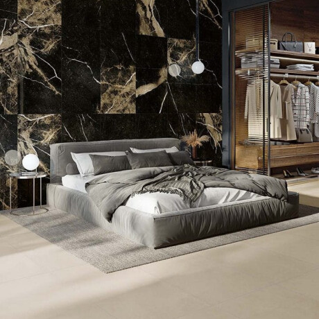 Gres esmaltado para suelo, 60 x 120, negro con vetas doradas, brillante, rectificado, A4H109 Pierre Black #1