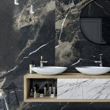 Gres esmaltado para suelo, 60 x 120, con vetas doradas, mate, rectificado, A4H110 Pierre Black #6