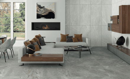 Gres esmaltado para suelo, 60 x 120 cm, gris claro mate, rectificado, A4H125, Materia Pearl