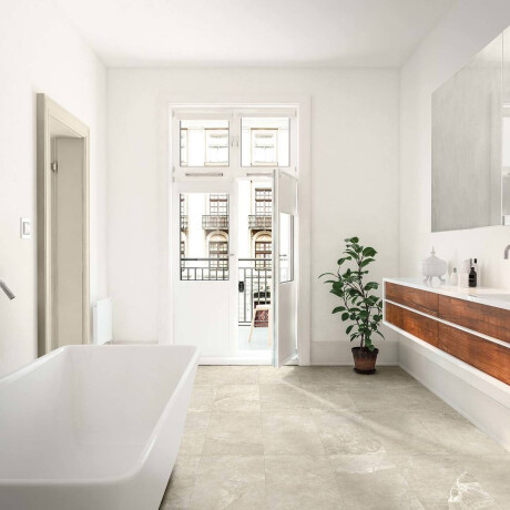 Gres para suelo de 60x120, gris claro con un cálido tono beige y vetas, mate, A4H140 Ermetica Bianco #1