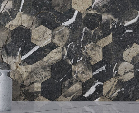Azulejo de gres de gran formato, 120 x 280 cm, negro brillante con vetas doradas, rectificado, A4H195 Pierre Black
