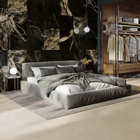Gres esmaltado para suelo Pierre Black, 120 x 120 cm, negro brillante con vetas doradas, rectificado, A4H197 #4