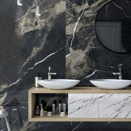 Gres esmaltado para suelo Pierre Black, 120 x 120 cm, negro brillante con vetas doradas, rectificado, A4H197 #6