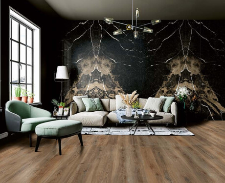 Azulejo de gres de gran formato para suelo, 120 x 280 cm, Bookmatch, negro brillante con vetas doradas, rectificado, A4H203 Pierre Black