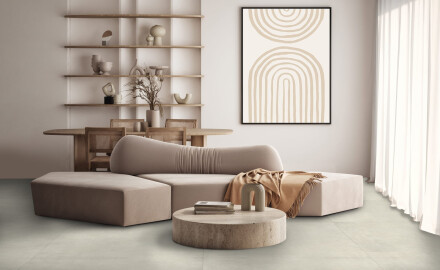 Gres esmaltado para suelo, 120 x 120 cm, gris claro hormigón mate, rectificado, A4H301 Massive Snow