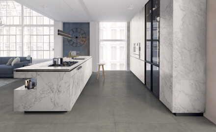 Gres esmaltado para suelo, 60 x 120 cm, gris hormigón mate, rectificado, A4H322 Massive Davy