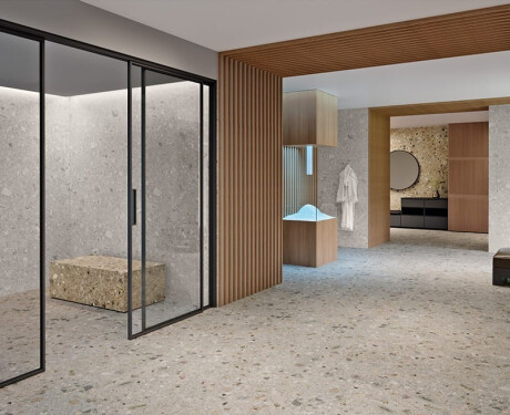 Gres esmaltado para suelo, 120 x 280 cm, color beige, efecto terrazo, mate, rectificado, A4H406 Ceppo Di Gre Warm