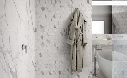Gres esmaltado para suelo, 120 x 280 cm, mate, con vetas grises, rectificado, A4H452 Statuario Superiore