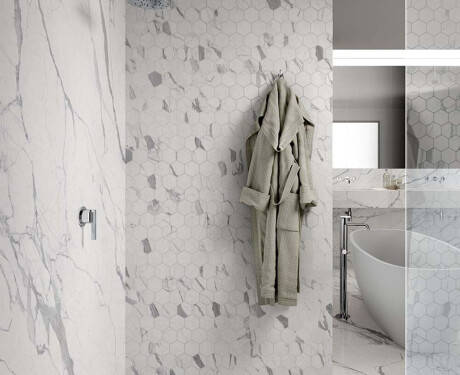 Gres esmaltado para suelo, 120 x 280 cm, mate, con vetas grises, rectificado, A4H452 Statuario Superiore