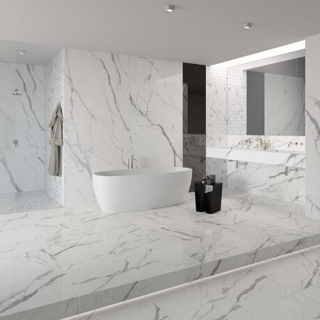 Gres esmaltado para suelo, 120 x 280 cm, mate, con vetas grises, rectificado, A4H452 Statuario Superiore #2