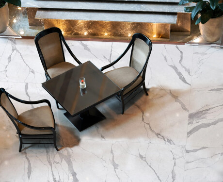 Gres esmaltado para suelo, 120 x 120 cm, mate, con vetas grises, rectificado, A4H455 Statuario Superiore