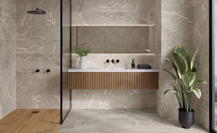 Gres porcelánico con vetas para suelo, 100x100, mate, gris A4H506 Volterra Grey