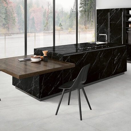 Gres de gran formato 120x280, mármol negro con vetas blancas, acabado brillante A4H687 Markina Black #7