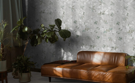 Azulejo de gres para pared, 60 x 120 cm, gris con motivos florales, acabado mate, A4H923 Lirio