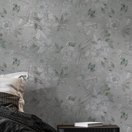 Azulejo de gres para pared, 60 x 120 cm, gris con motivos florales, acabado mate, A4H923 Lirio #2