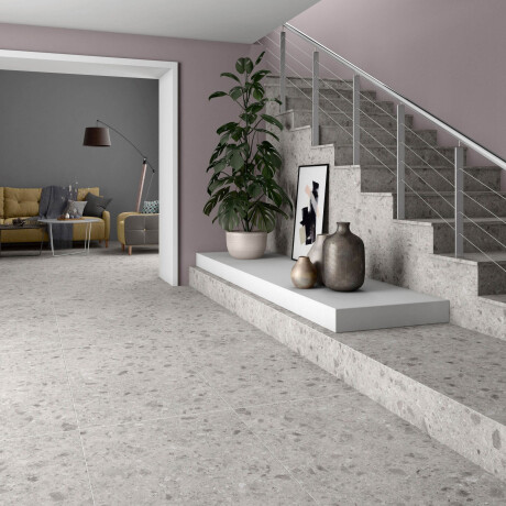 Gres esmaltado para suelo, 60 x 120, gris mate, rectificado, A4H97, terrazo #10