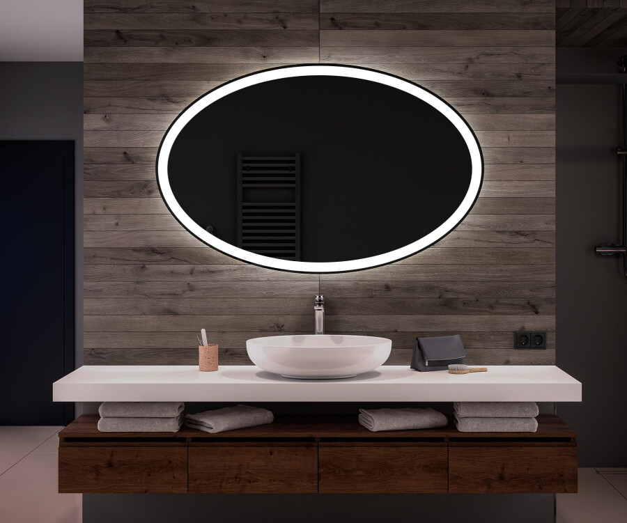 Espejo de Pared LED Ovalado 80 x 50 cm para Baño Retroiluminado
