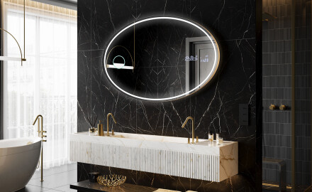 Artforma - Vertical rectangular espejo LED con marco de madera L225