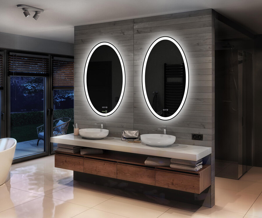 Espejo de Baño con Iluminación LED 60x80 cm con Estante y Marco - Blanco  frío 7000K