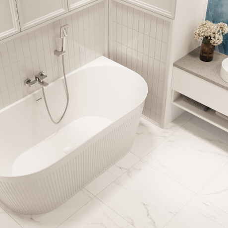 Bañera exenta acanalada Glamour de 170 cm, con sifón y tapón/desagüe en blanco #1